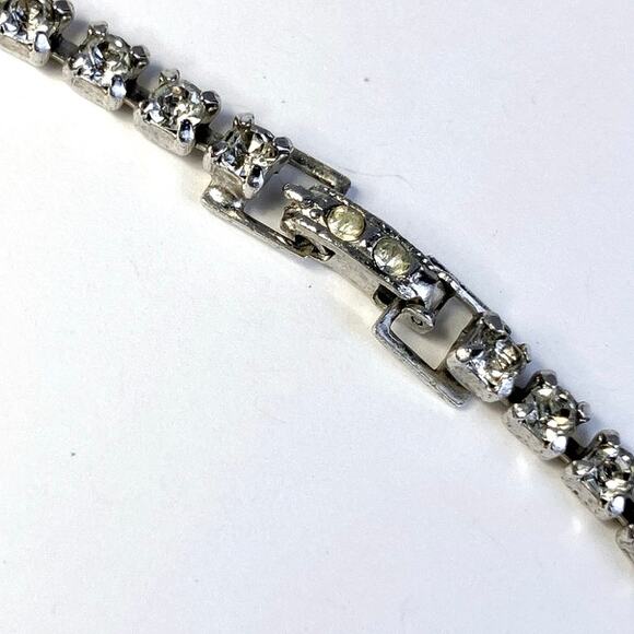 VTG Mid Century Rhinestone Necklace Baguette Crystal Silver Tone 1950s Jewelry - Picture 8 of 12